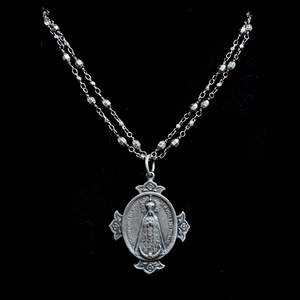Virgin of Miracles Medallion Necklace on Silver Bead Chain