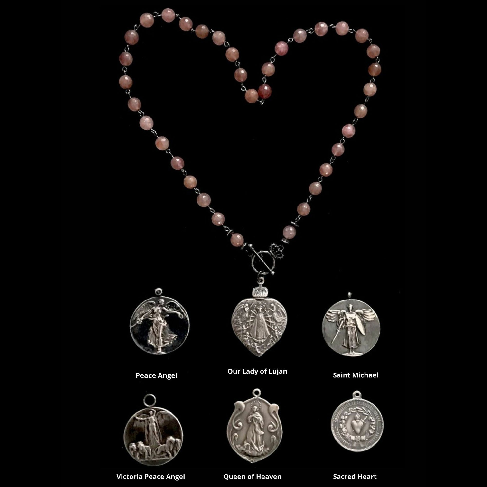 Sacred Heart Lujan Necklace in Raspberry Quartz & Silver by Whispering Goddess