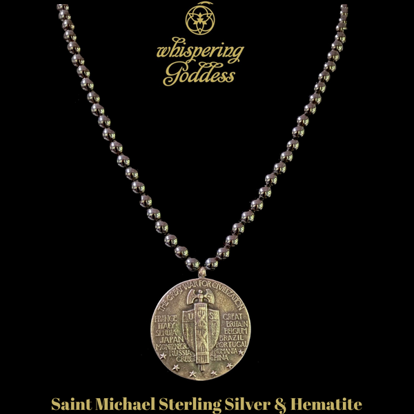 Michael Saint Cowgirl Whispering Victory Silver Sterling Medallion Hematite Chain and - Nec