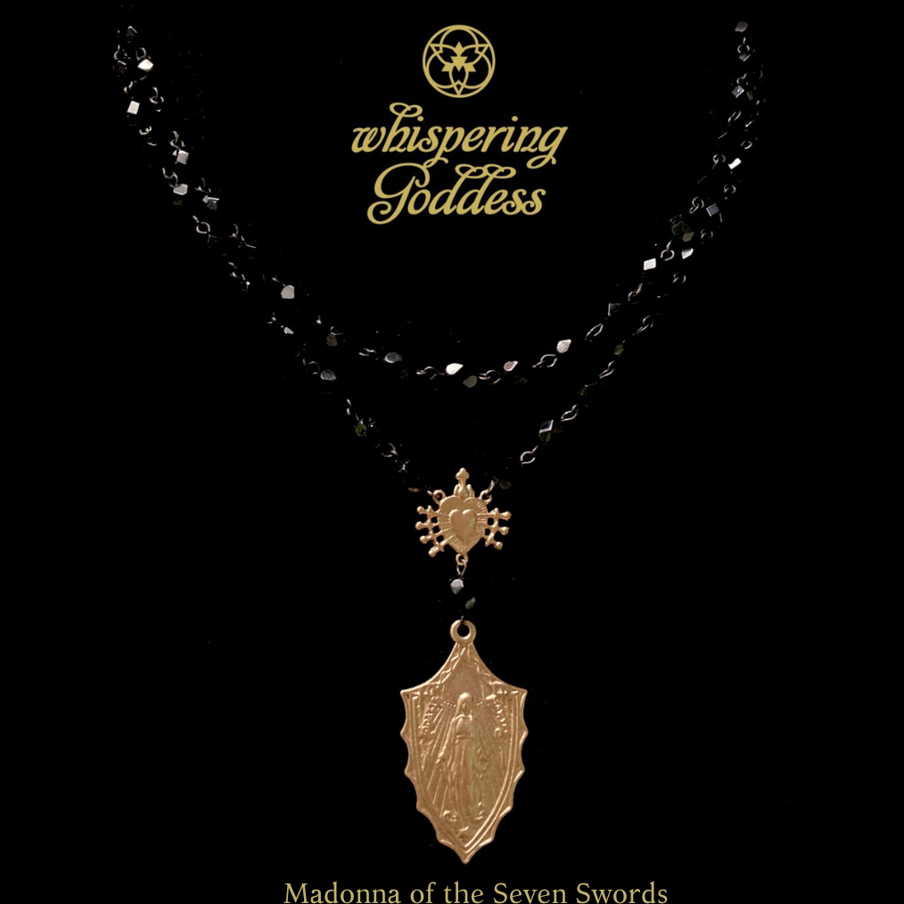 Madonna of the Seven Swords Necklace in Black Jet & Gold