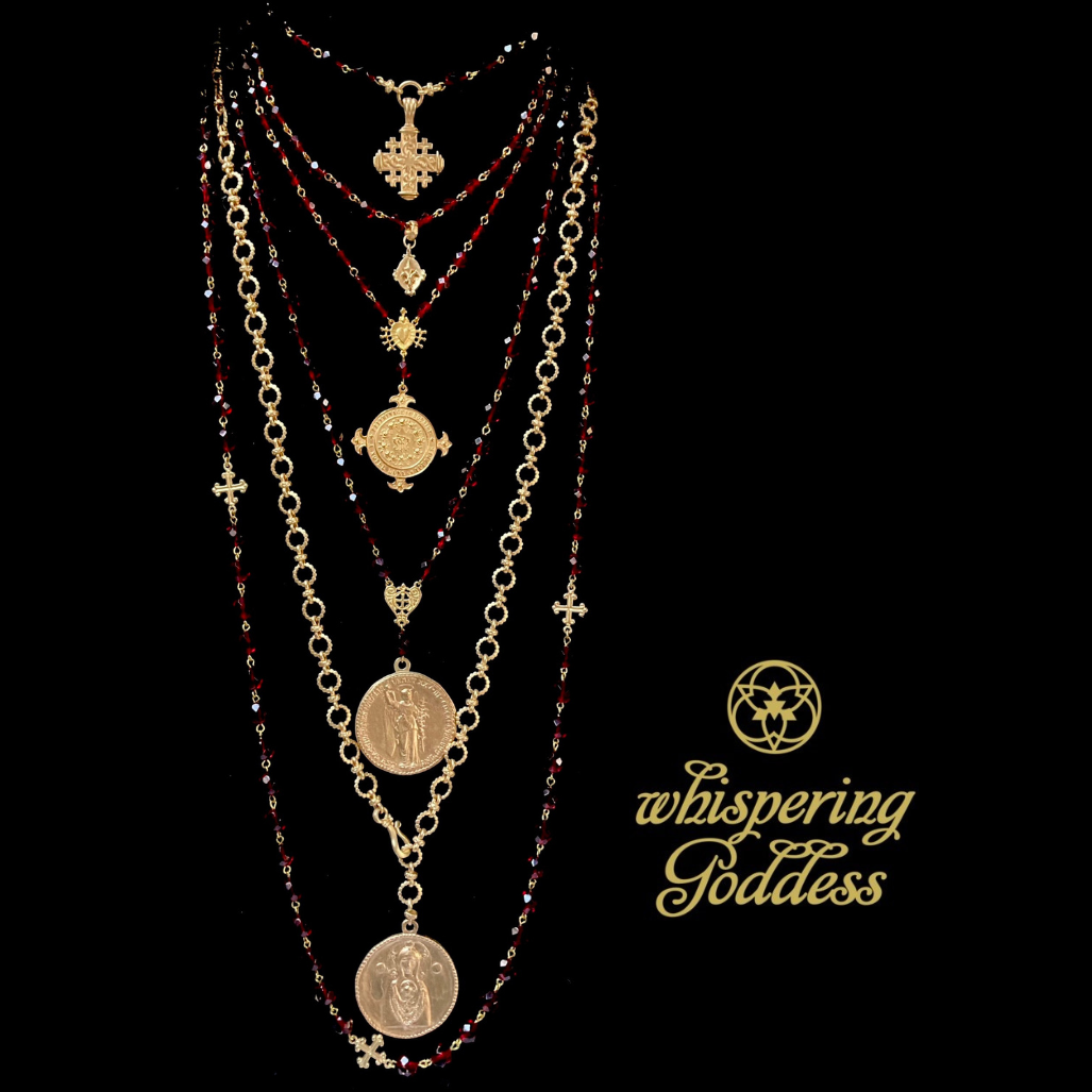 Archangel Gabriel & Theotokos Necklace in Garnet & Gold