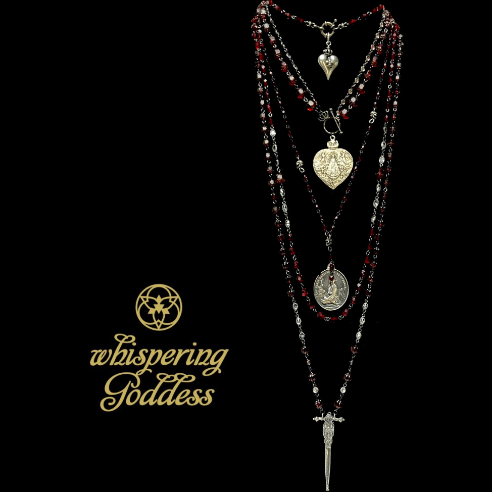 Mary Magdalene at la Sainte-Baume Ruby Ritual  Necklace Sterling Silver & Gunmetal