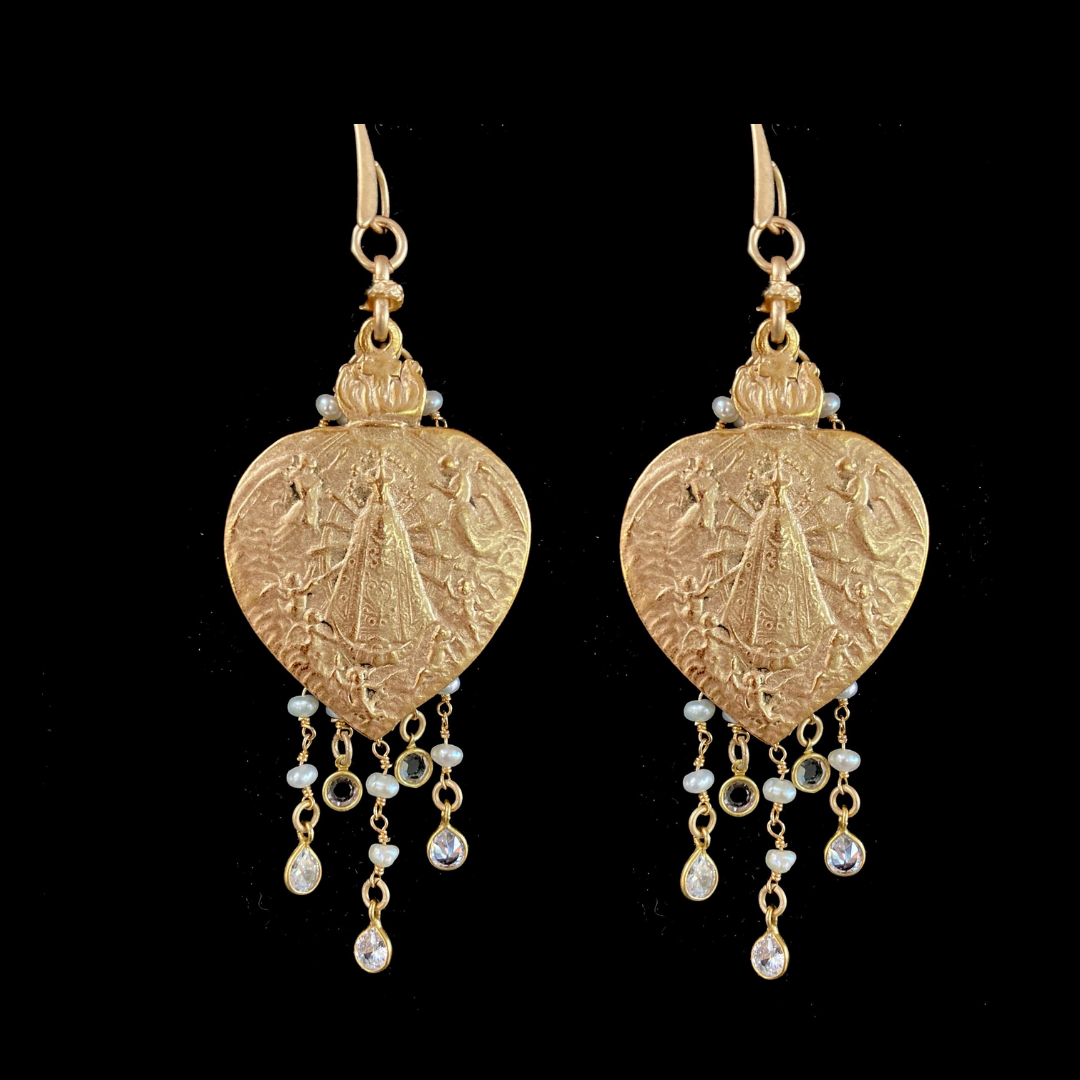 Our Lady of Lujan Dangle Earrings  by Whispering Goddess - Gold