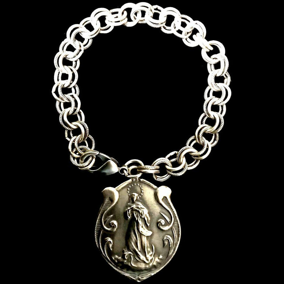Assumption Art Nouveau Madonna Double Cable Bracelet by Whispering Goddess - Silver