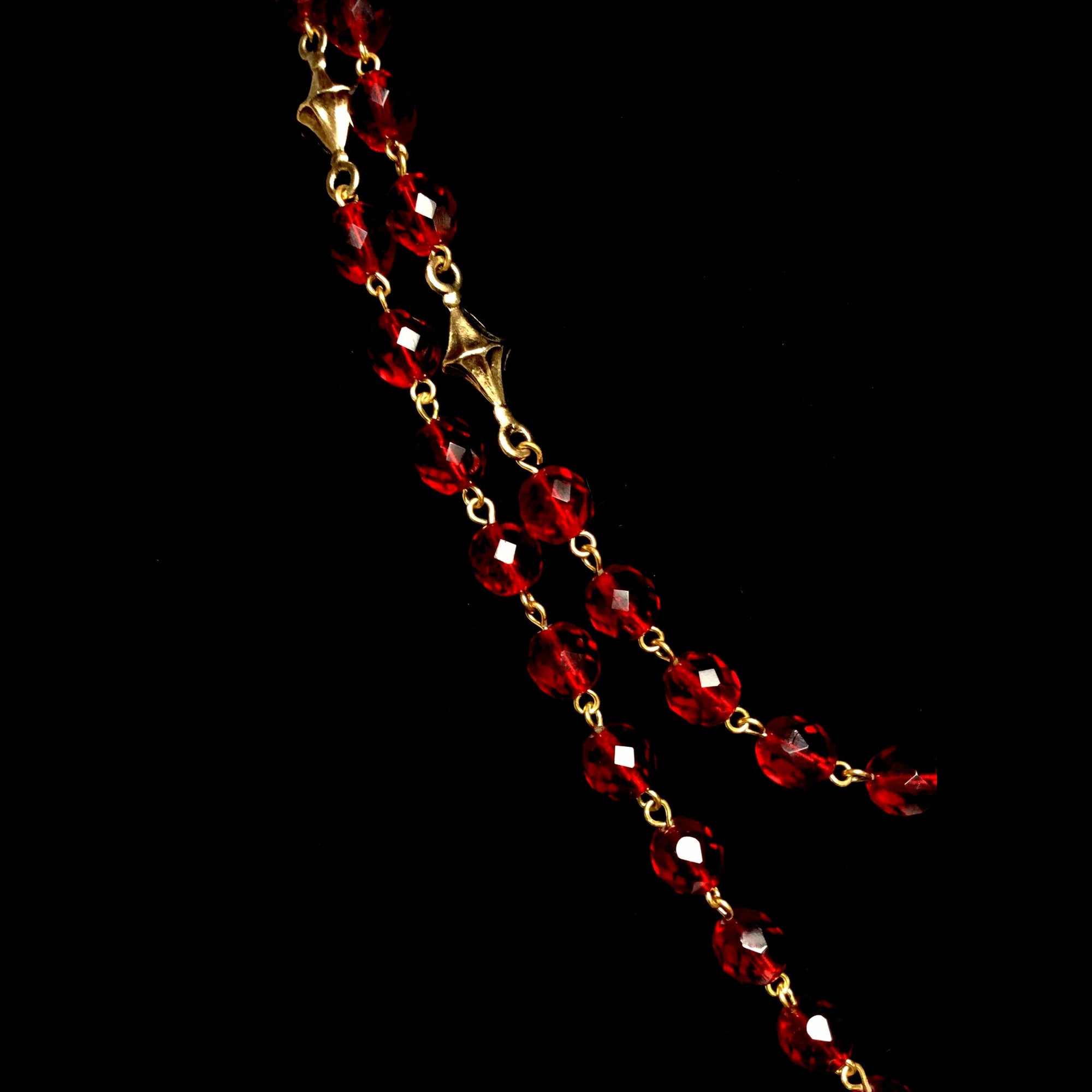 Forgotten Graces  Seven Joys Sacred Heart Rosary Necklace in Garnet & Gold