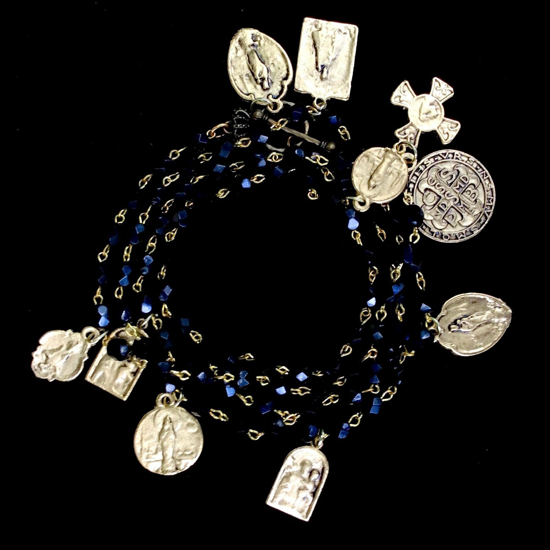 Cristo Rey Saint Michael & Guadalupe Necklace Black Jet & Gunmetal