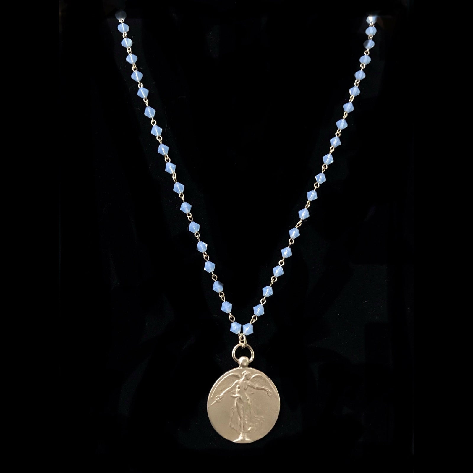 Taking Flight  Peace Angel Swarovski Pacific Opal & Gold Necklace by Whispering Goddess