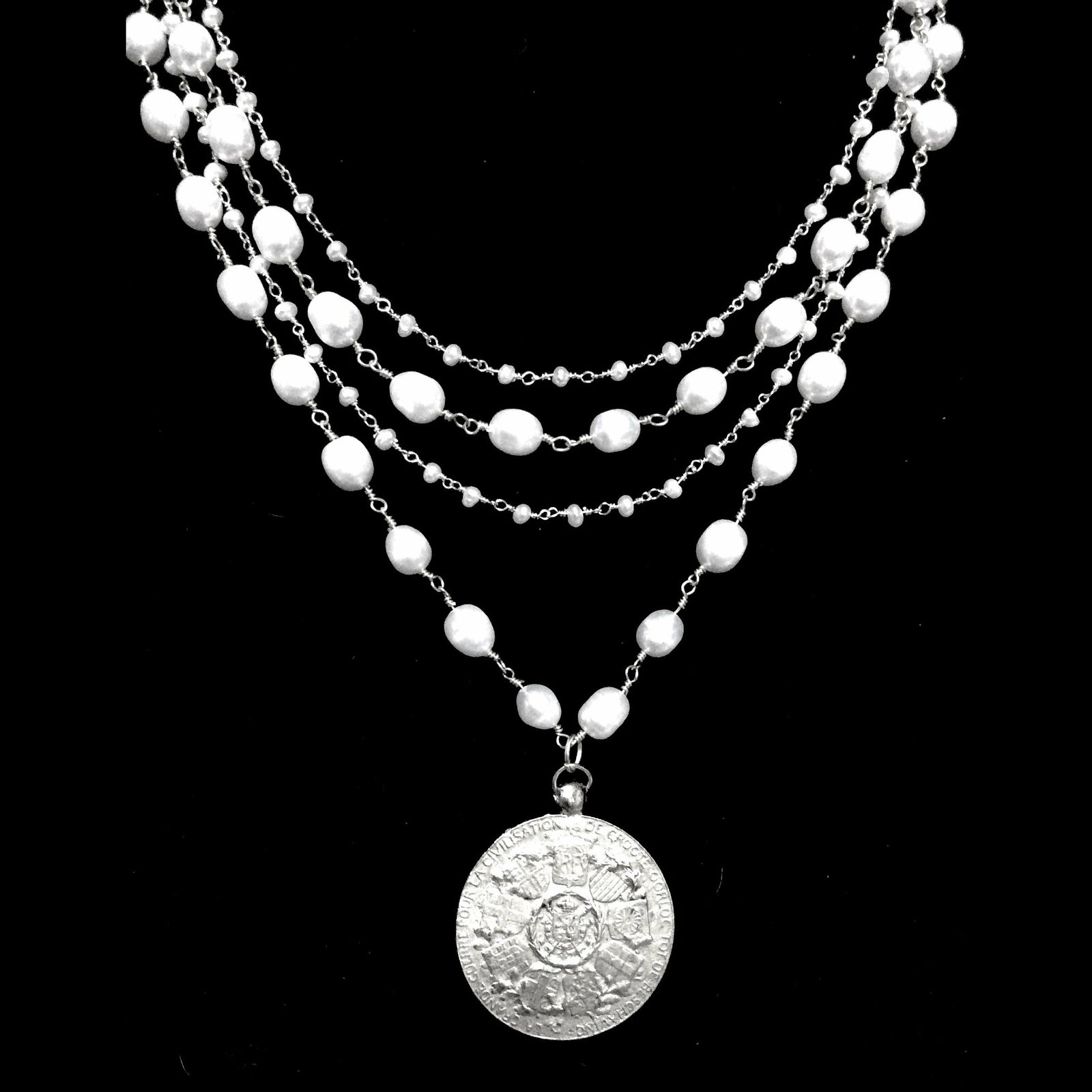 Sophia Freshwater Pearl Saint Michael Necklace in Silver by Whispering Goddess