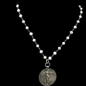 Peace Angel Single Strand Freshwater Pearl Necklace 24" - Silver