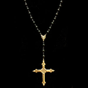 Forgotten Graces  Sacred Heart Rosary in Black Jasper & Gunmetal Necklace