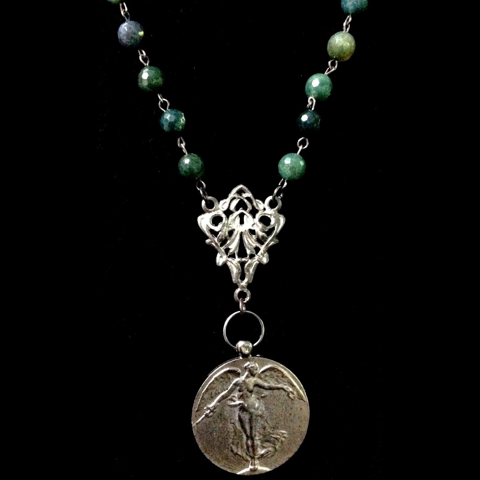 Taking Flight - The Peace Angel in Mystic Moss Agate & Gunmetal