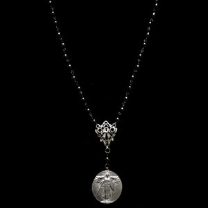 Sword of Light Saint Michael Victory Medal Necklace Hematite & Gunmetal by Whispering Goddess