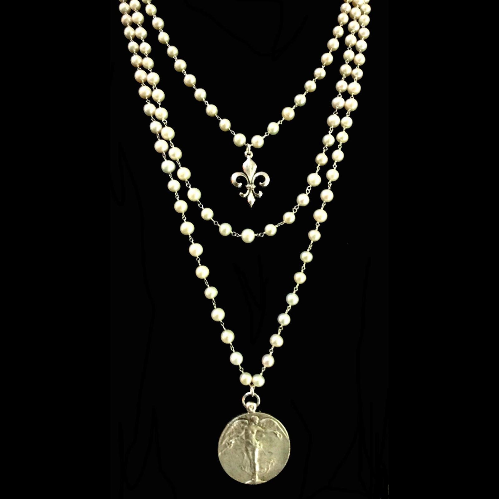 Seraphim Freshwater Pearl Layered Peace Angel Necklace  by Whispering Goddess