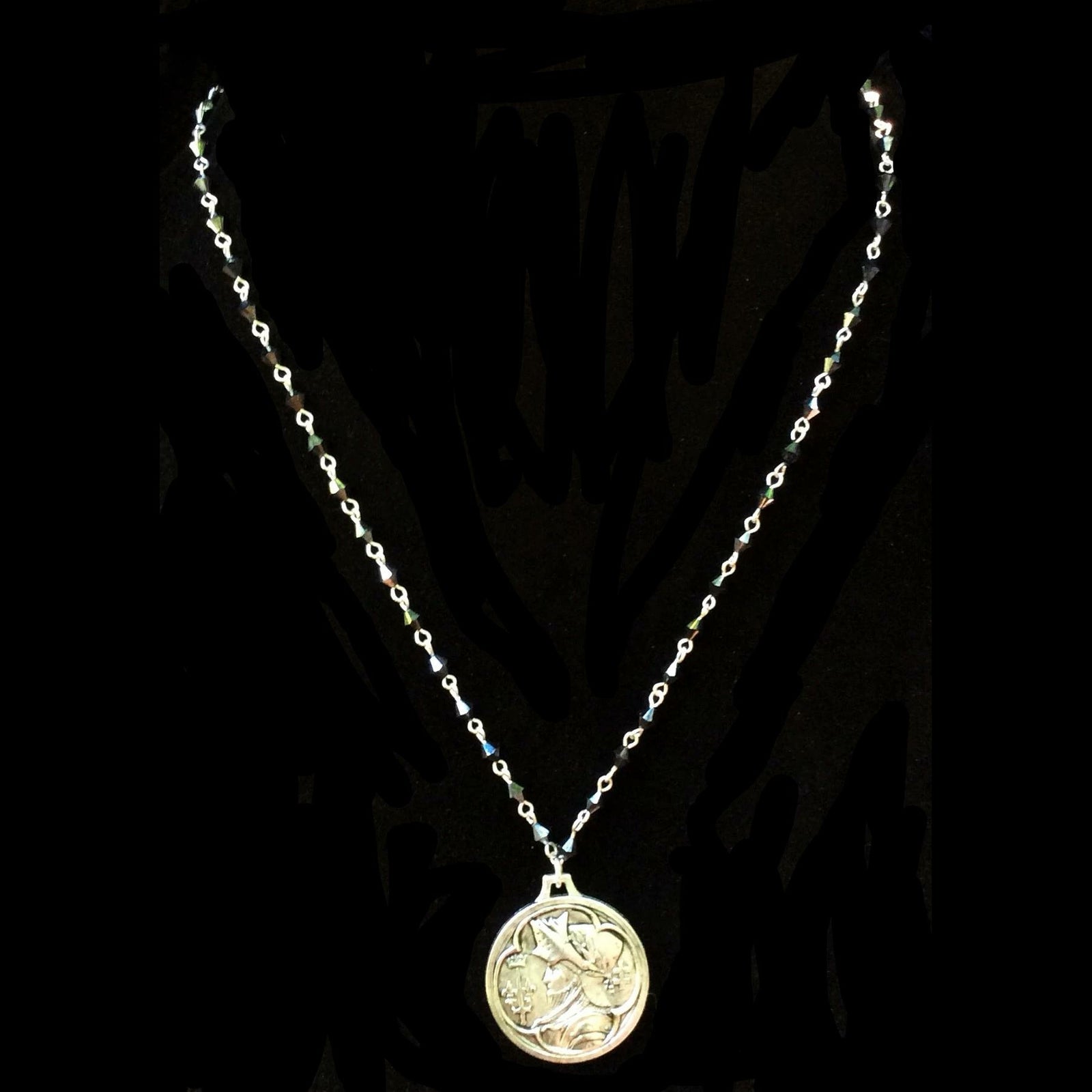 Saint Joan of Arc "Single Destiny" Necklace in Bicone Hematite Crystal & Silver by Whispering Goddess