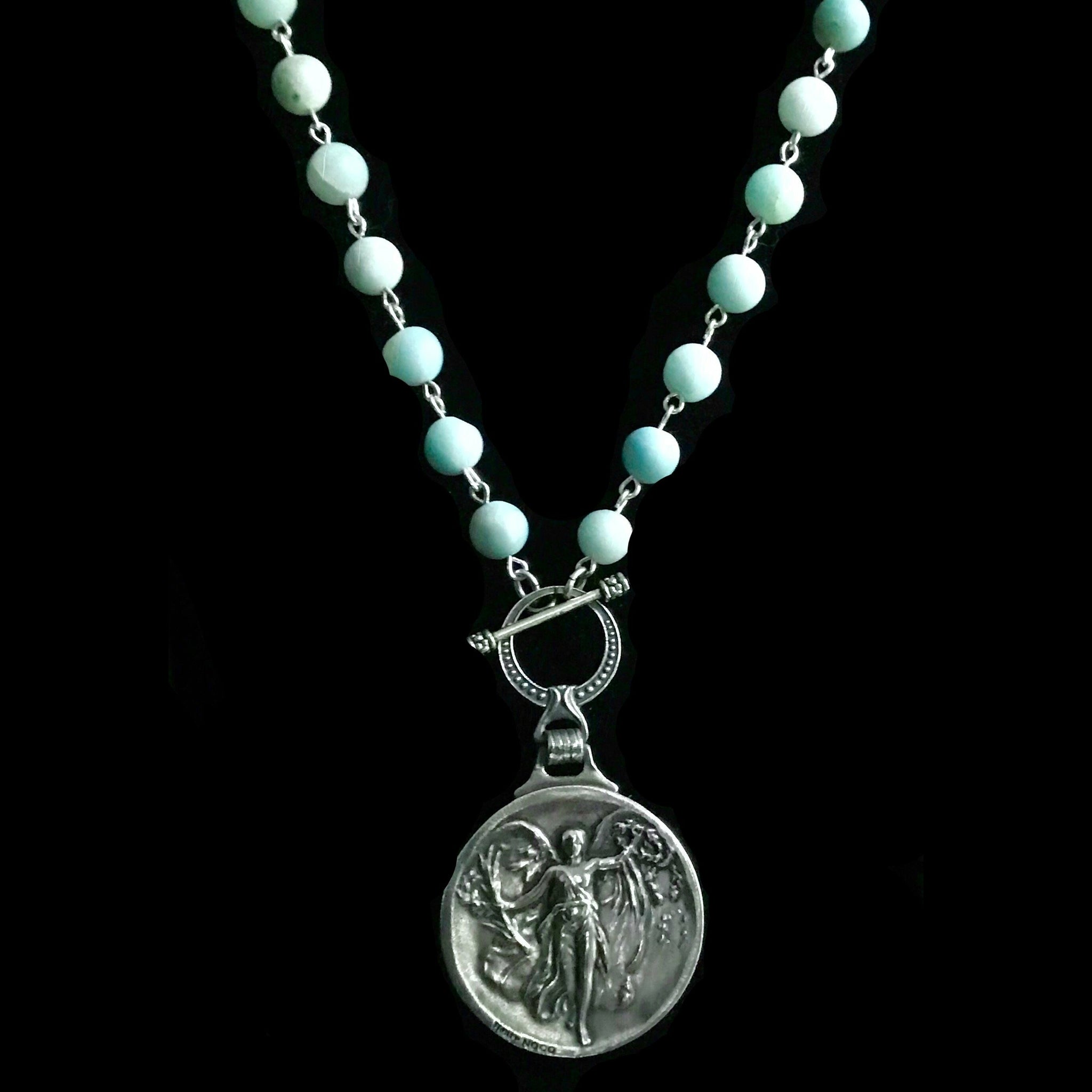 CHENGXUN Ancient Greek Goddess Athena Pendant Necklace for Men Women Steel  Religious Medallion Charm Neck Chain Jewelry Collar