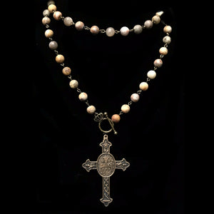 Saint Benedict Cross Crazy Lace Agate & Matte Moonstone