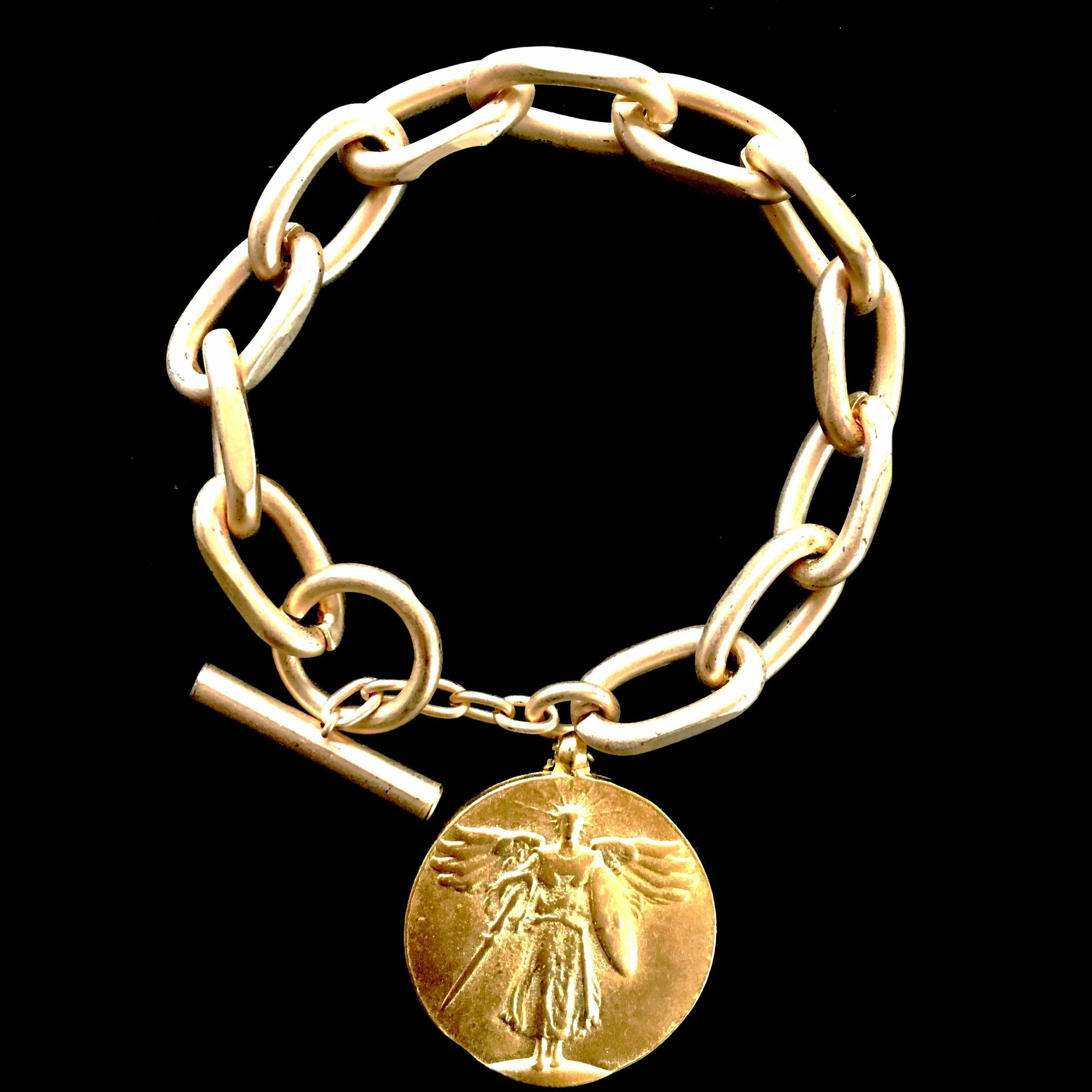 St. Michael Victory Medallion Link Bracelet by Whispering Goddess - Gold