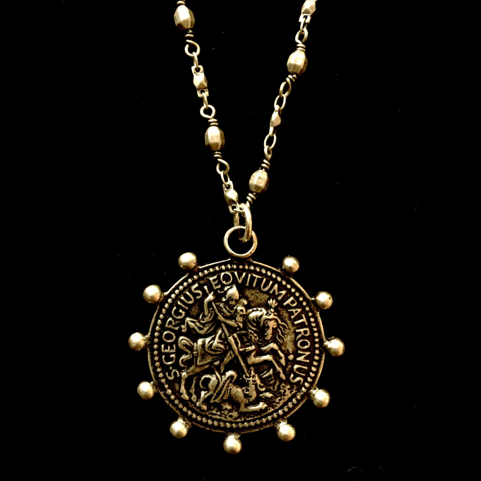 Saint George Patron Saint of Equestrians Chain Necklace  by Whispering Goddess - Gold