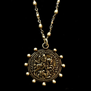 Saint George Patron Saint of Equestrians Chain Necklace  by Whispering Goddess - Gold