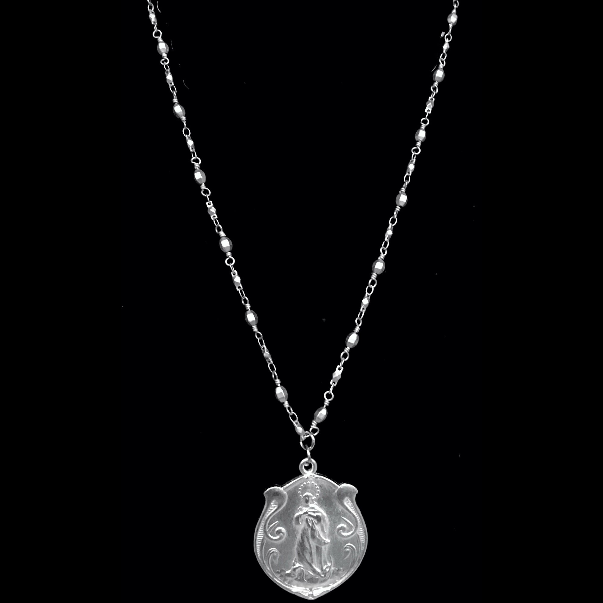 Assumption Art Nouveau Madonna Chain Necklace  by Whispering Goddess - Silver