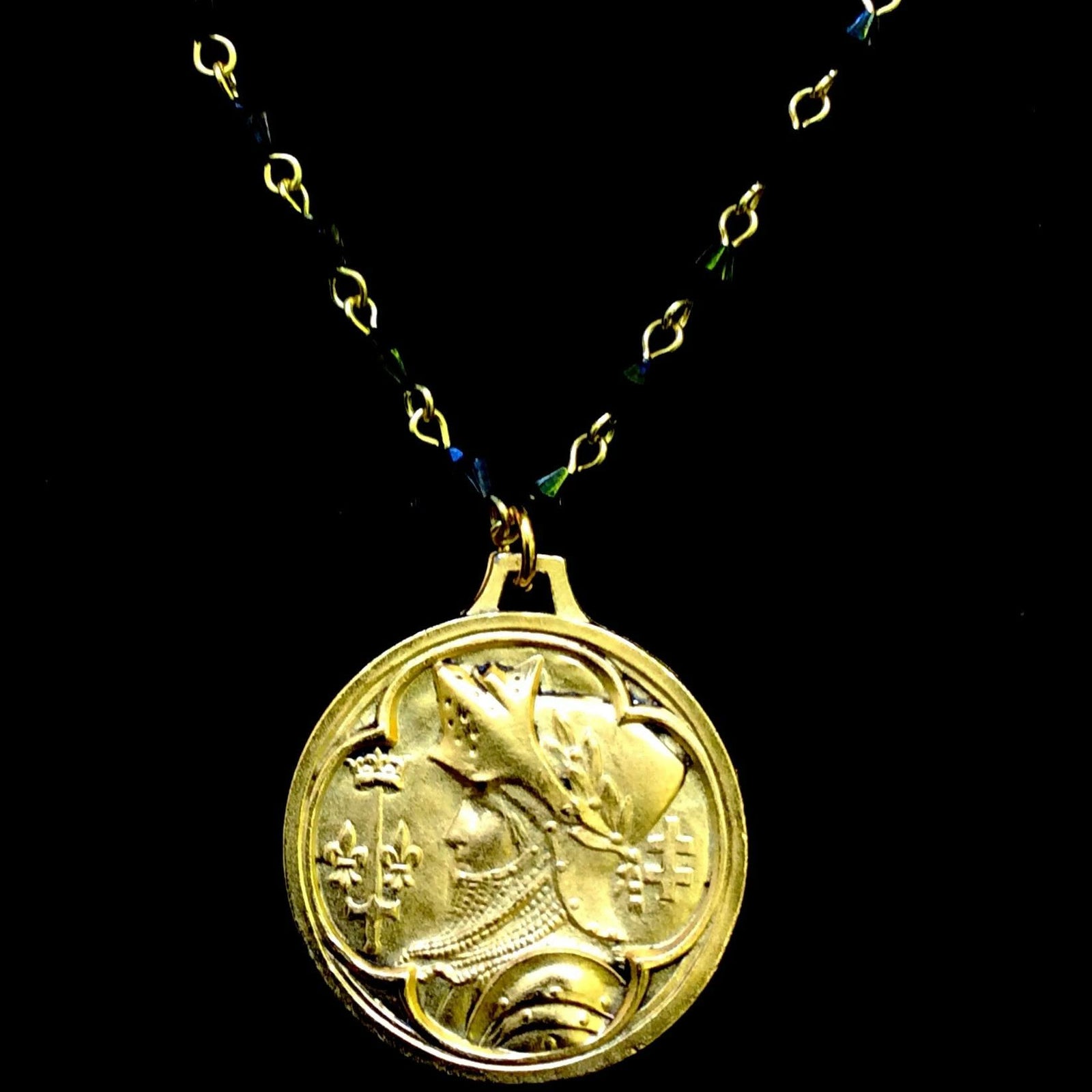 Saint Joan of Arc "Single Destiny" Necklace in Bicone Hematite Crystal & Gold by Whispering Goddess