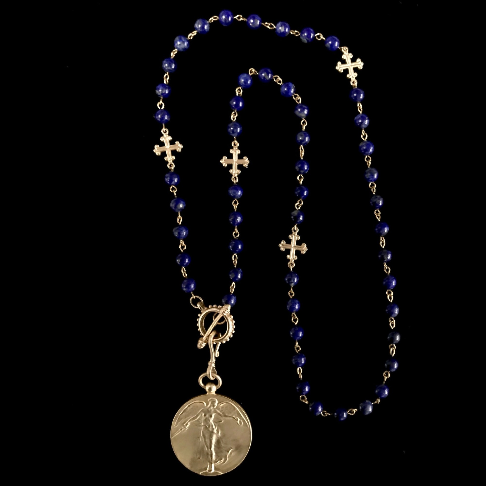 Peace Angel on Lapis Lazuli Shepherd's Hook Necklace by Whispering Goddess