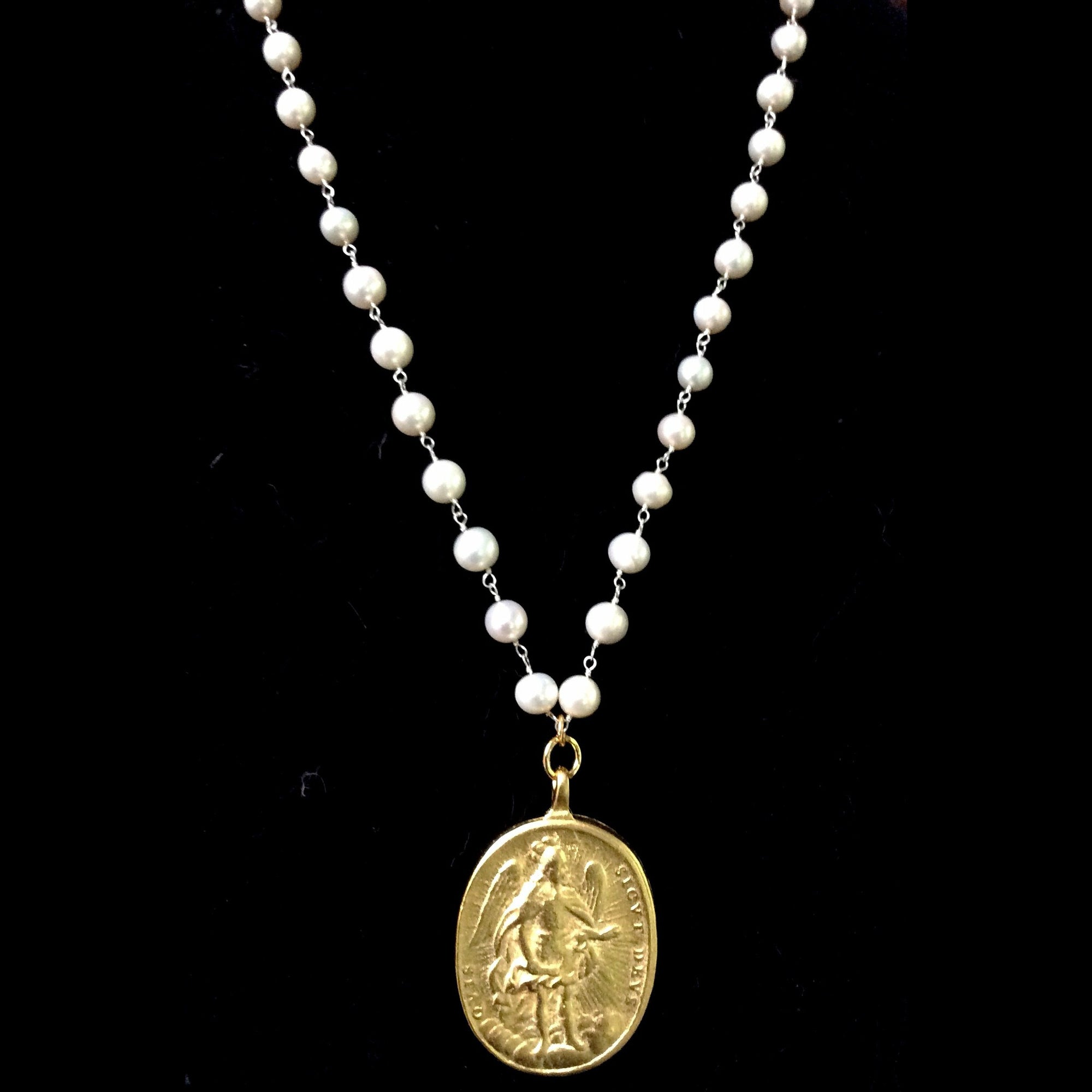 Cristo Rey Pearly Gates Necklace with Saint Michael & Guadalupe in Gold