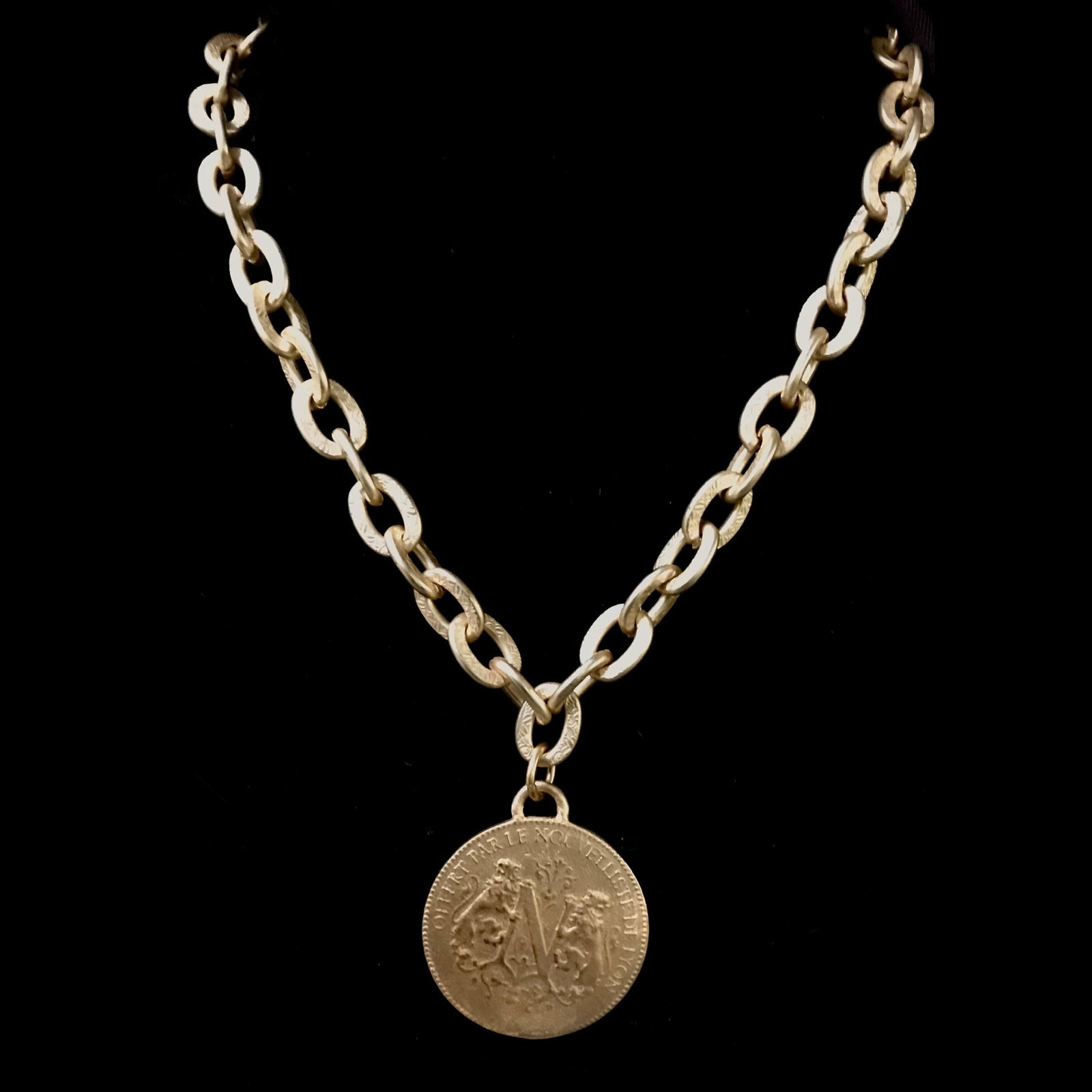 Saint Joan of Arc Bravery Link Necklace in Matte Gold