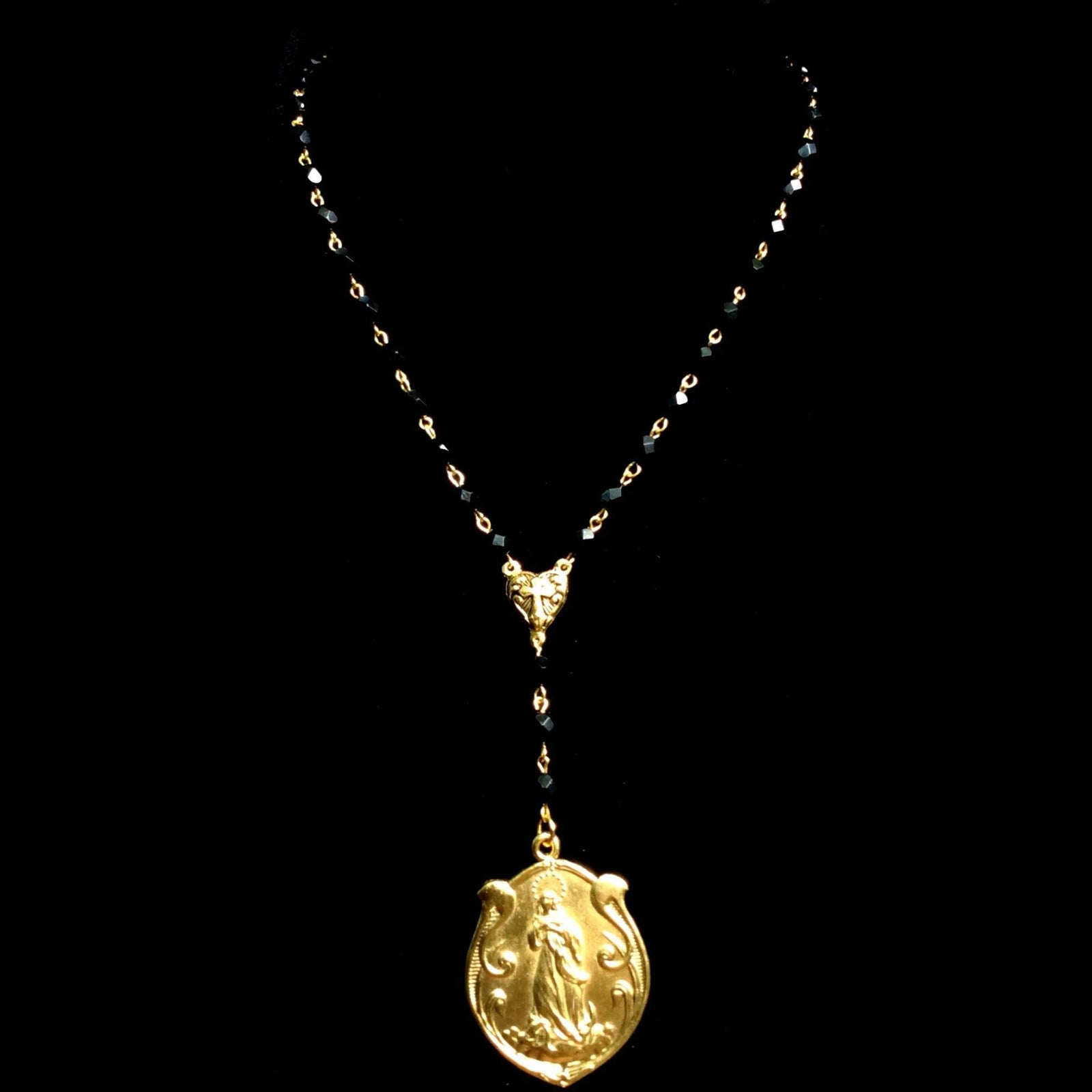 Our Lady of the Assumption Necklace in Black Jet & Gold by Whispering Goddess