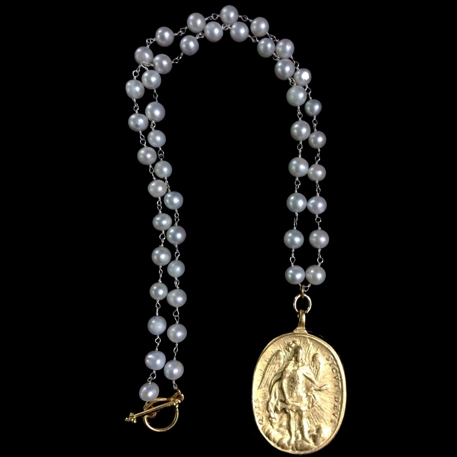 Cristo Rey Pearly Gates Necklace with Saint Michael & Guadalupe in Gold