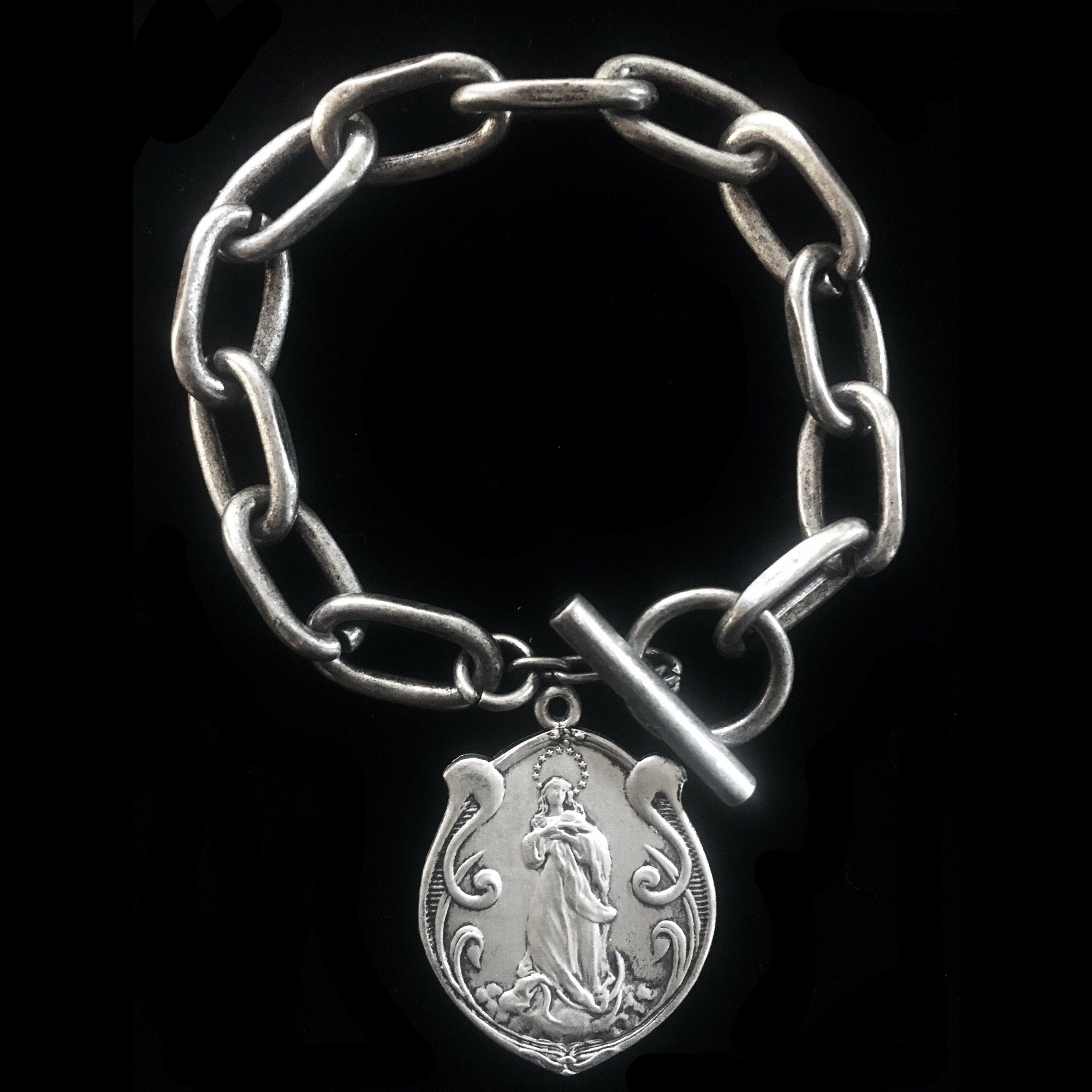 Assumption Art Nouveau Madonna Link Bracelet by Whispering Goddess - Silver