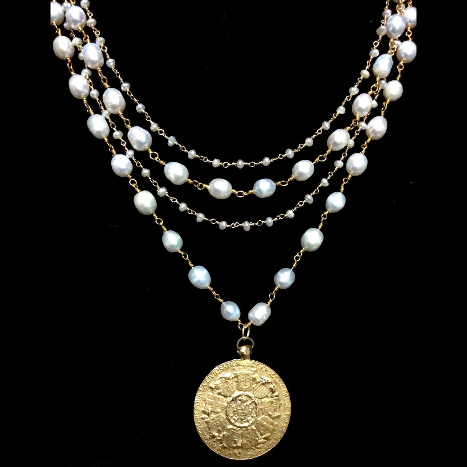 Sophia Freshwater Pearl Peace Angel Necklace in Gold by Whispering Goddess