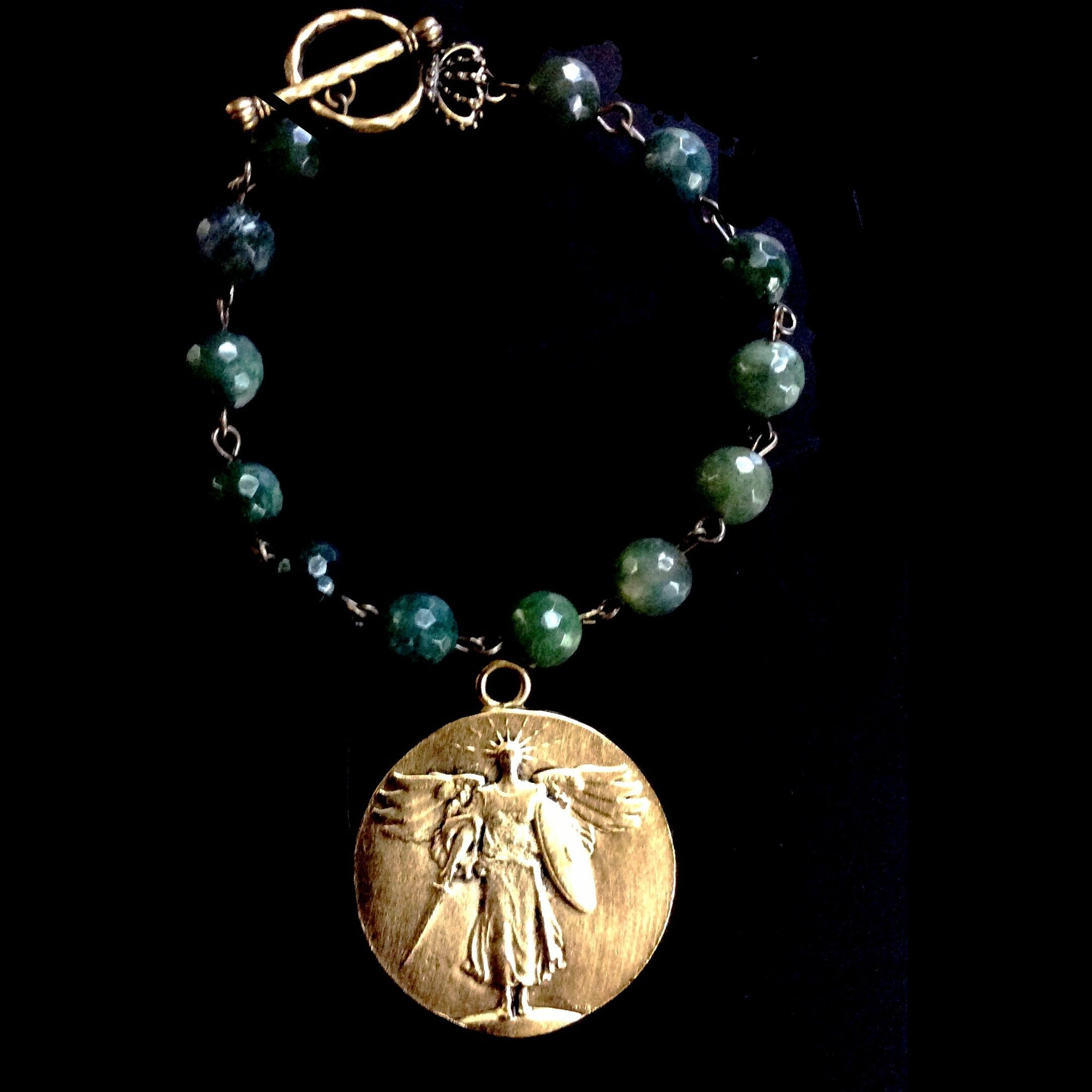 Saint Michael Victory Medallion Moss Fusion Bracelet by Whispering Goddess - Gold