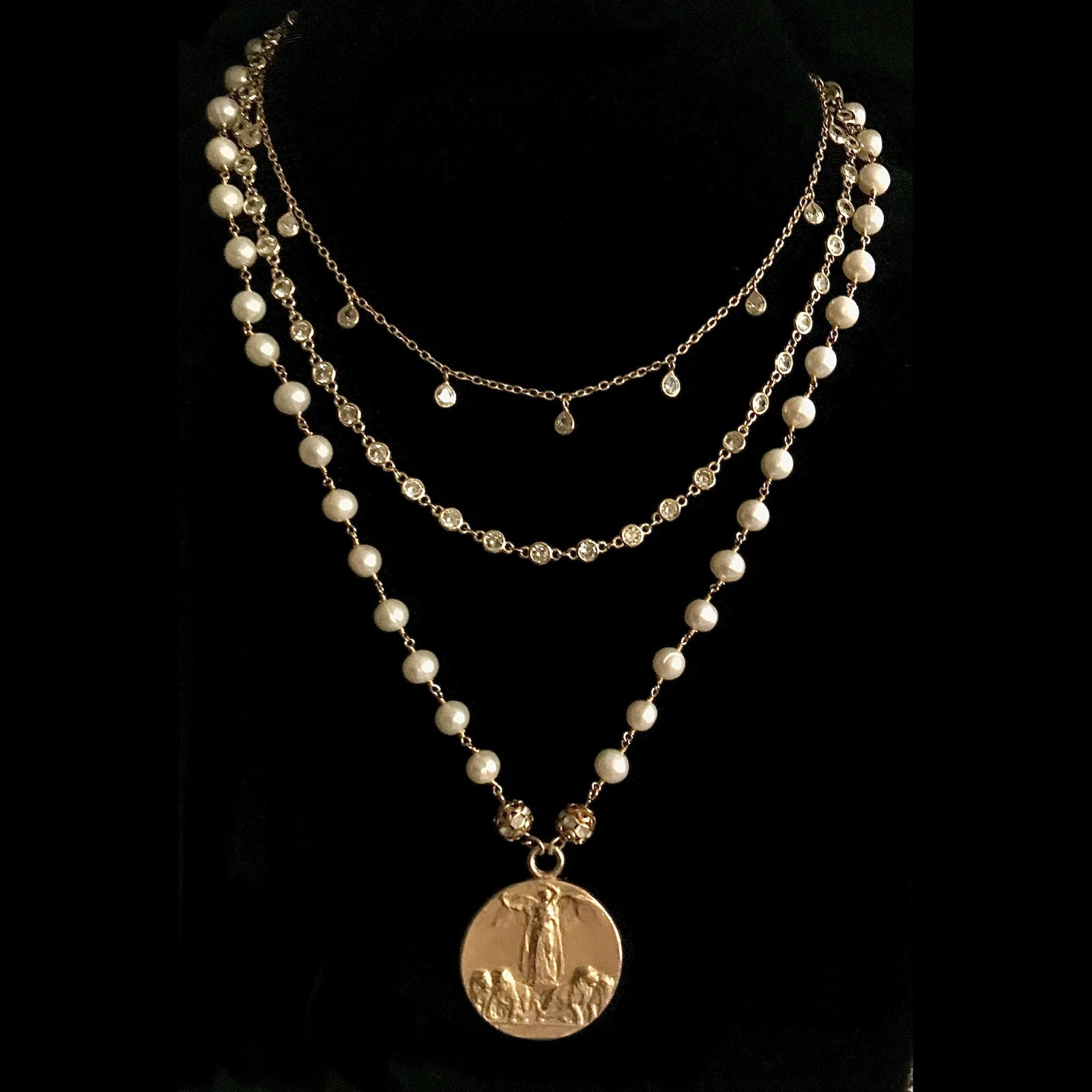 Goddess Victoria Freshwater Pearl Triple Strand  Necklace