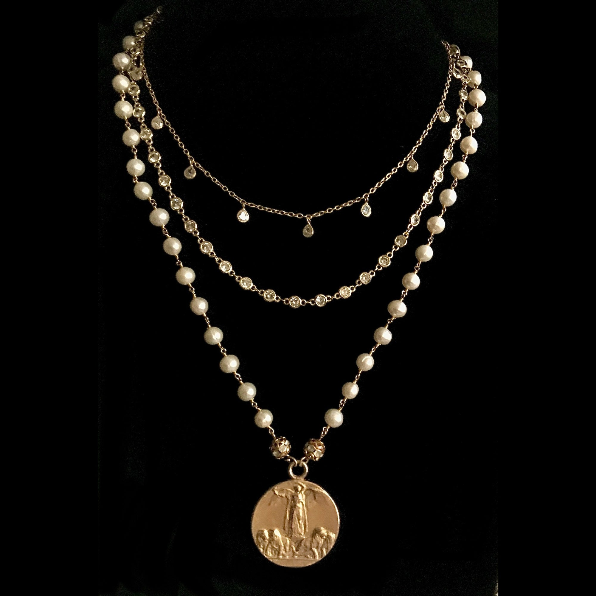 Goddess Victoria Freshwater Pearl Triple Strand  Necklace