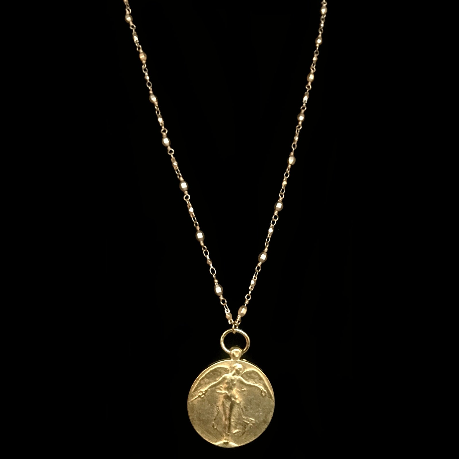 Peace Angel  Medallion Chain Necklace  by Whispering Goddess - Gold 18"