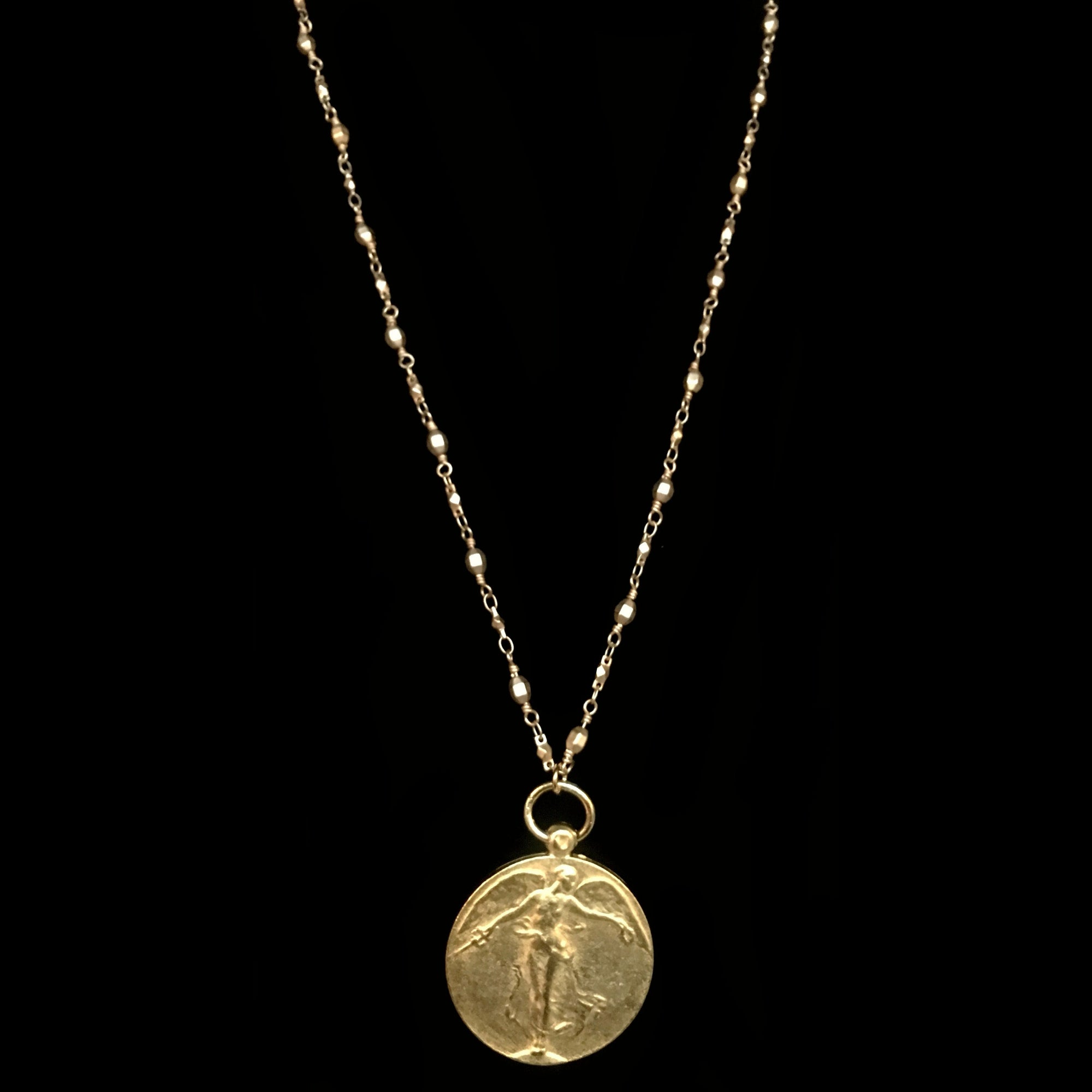 Peace Angel  Medallion Chain Necklace  by Whispering Goddess - Gold