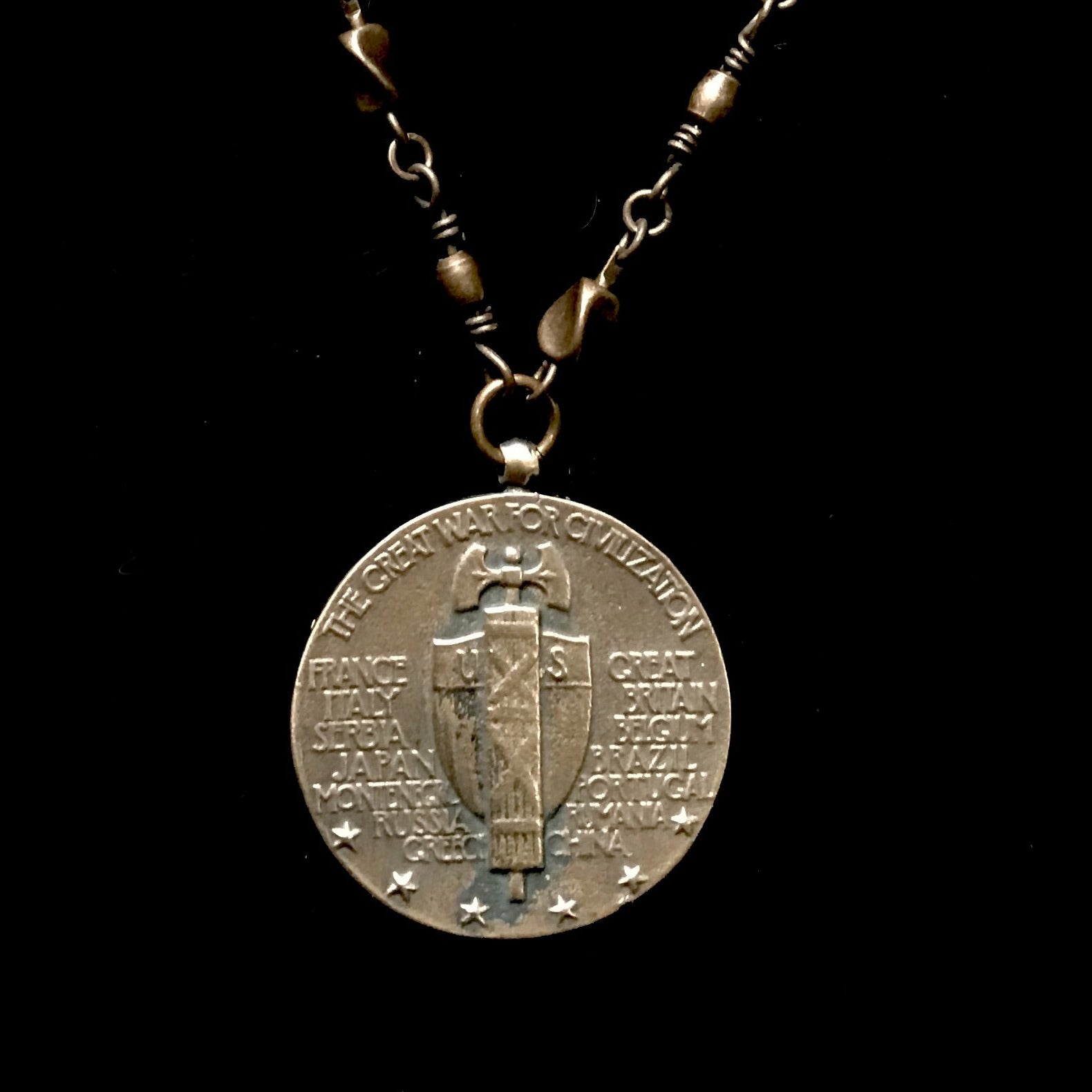 Saint Michael Victory Medallion Chain Necklace in Bronze