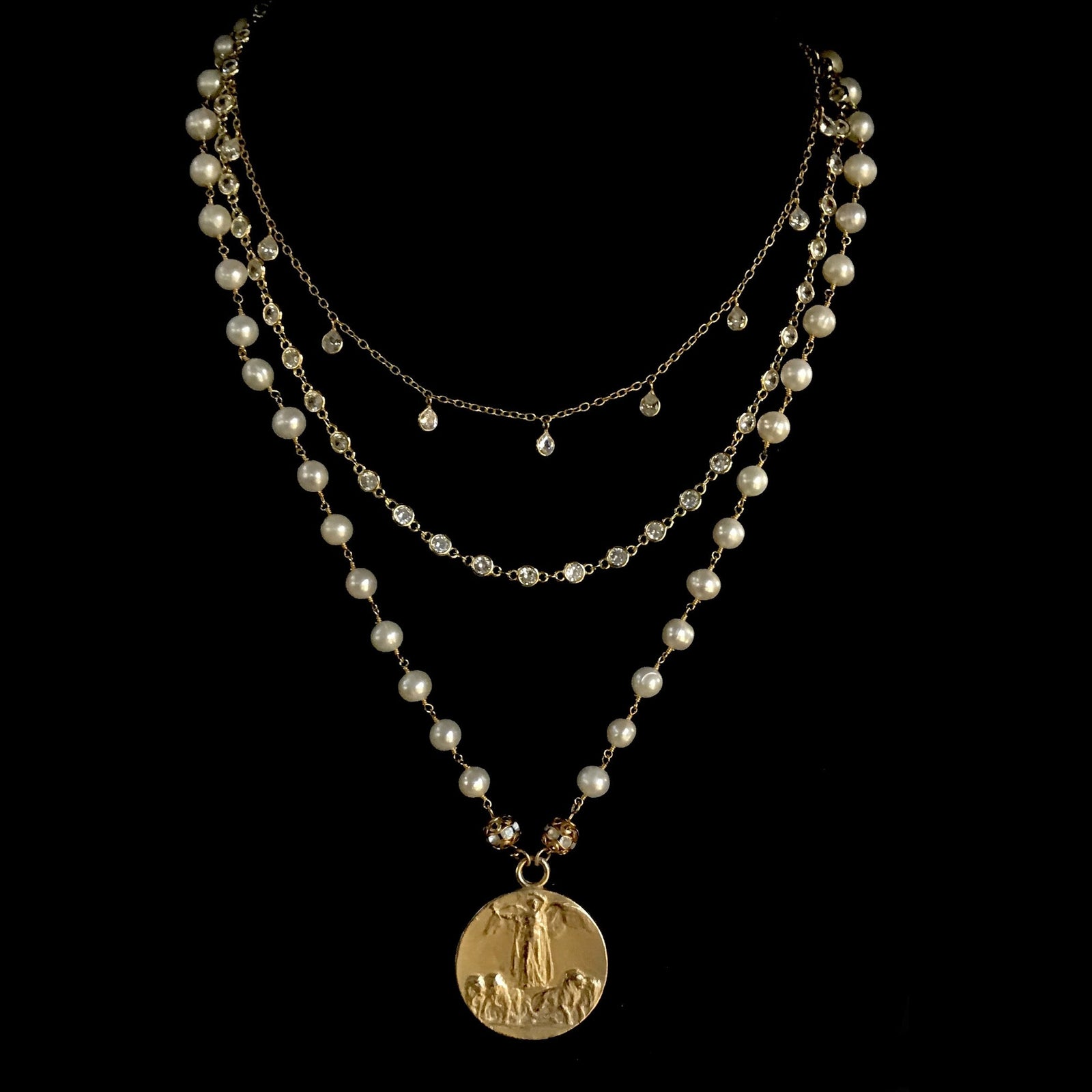 Goddess Victoria Freshwater Pearl Triple Strand  Necklace