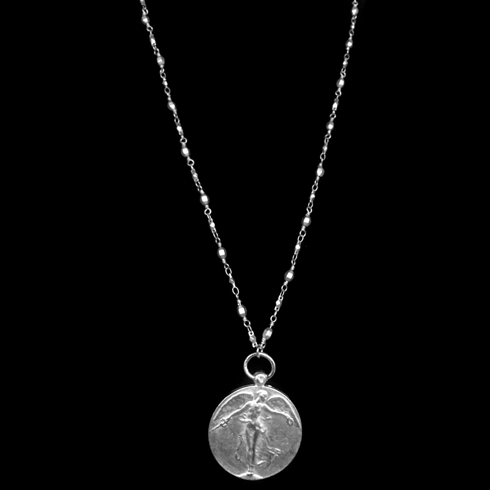 Peace Angel  Medallion Chain Necklace  by Whispering Goddess - Silver 18"