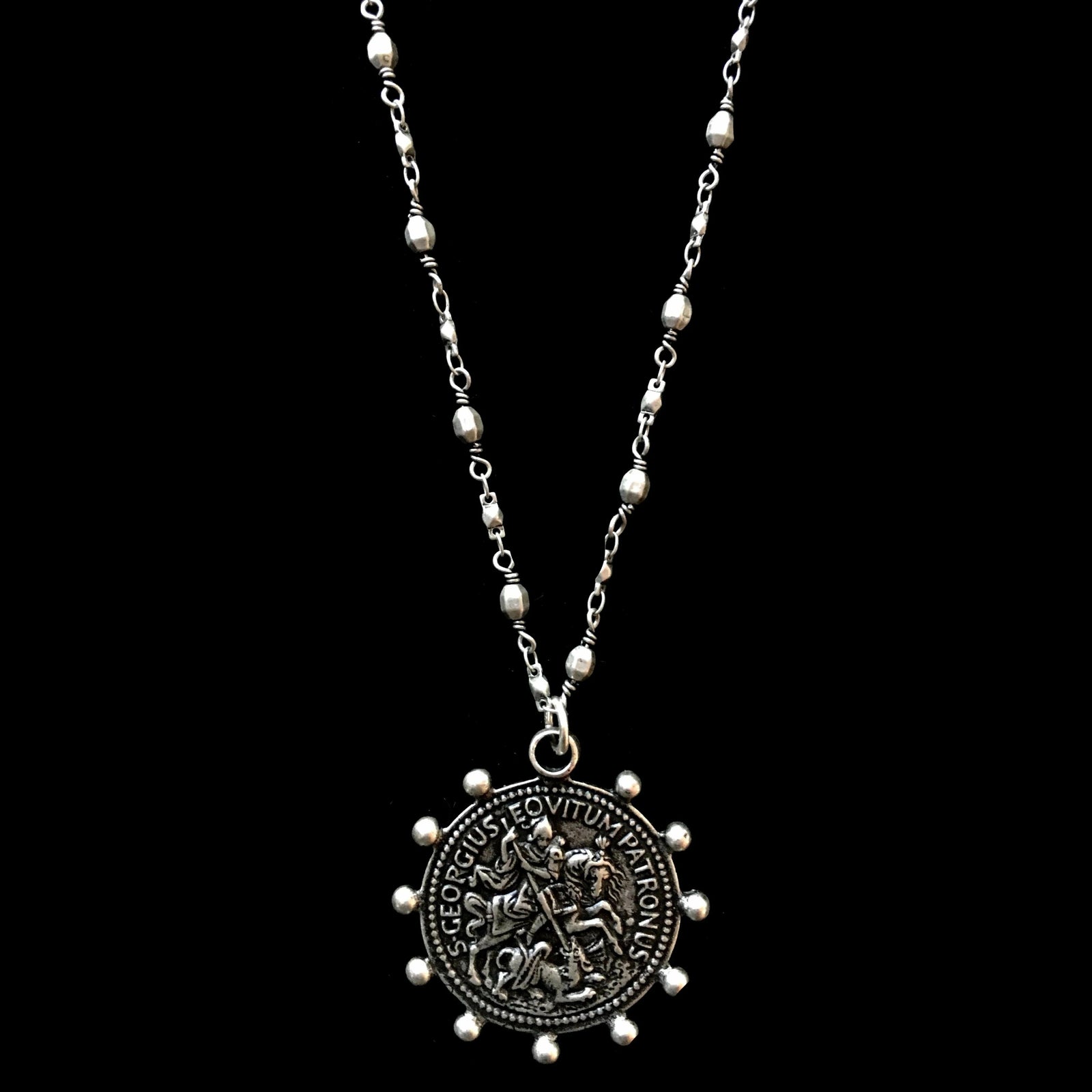 Saint George Patron Saint of Equestrians Chain Necklace  by Whispering Goddess -  Silver