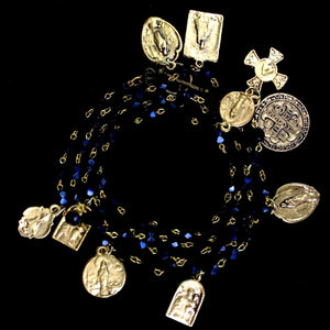 Sacred Path Wrap Necklace & Bracelet  on Faceted Black Jet & Gold 36"