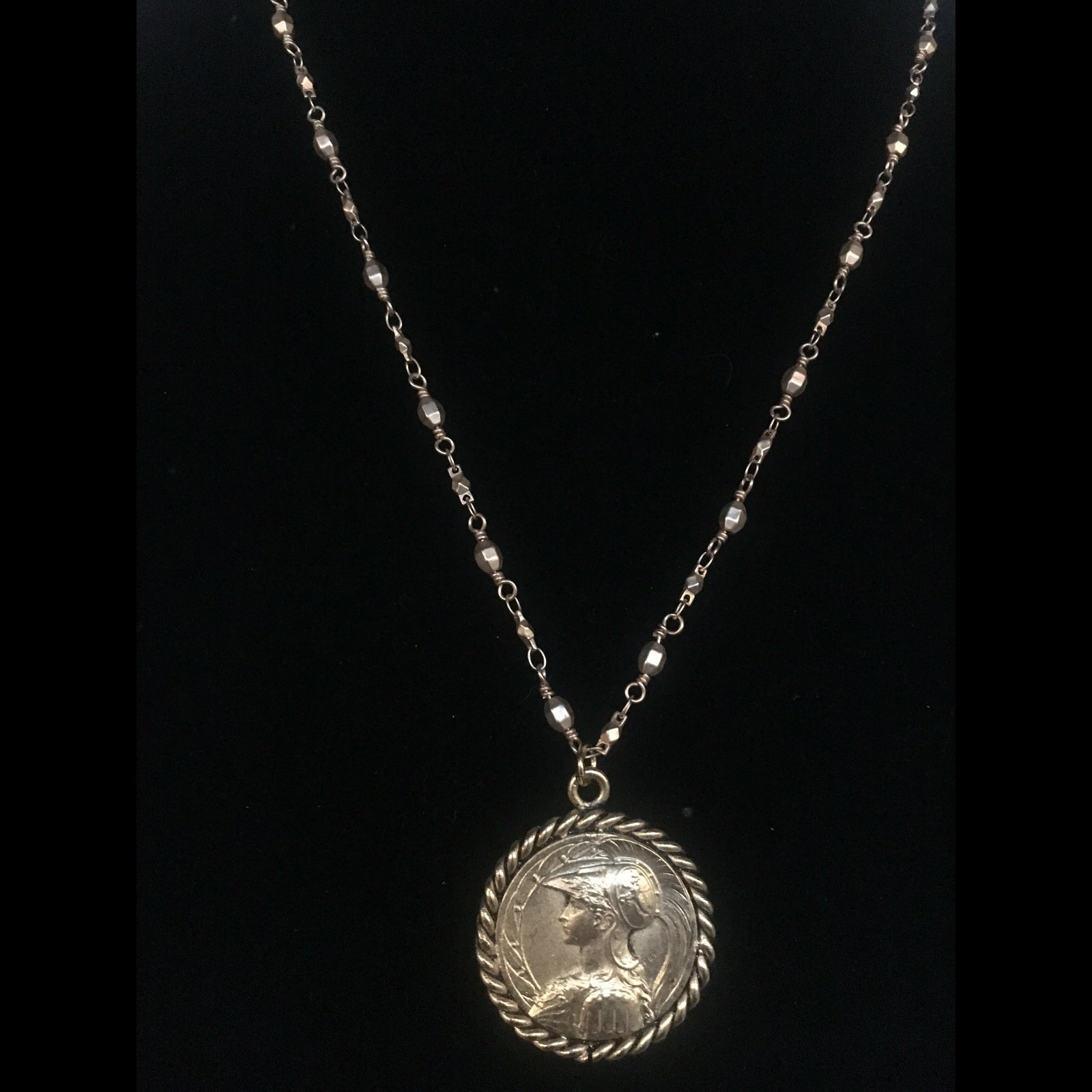 Goddess Athena & Wisdom Owl Medallion Chain Necklace  in Silver  by Whispering Goddess