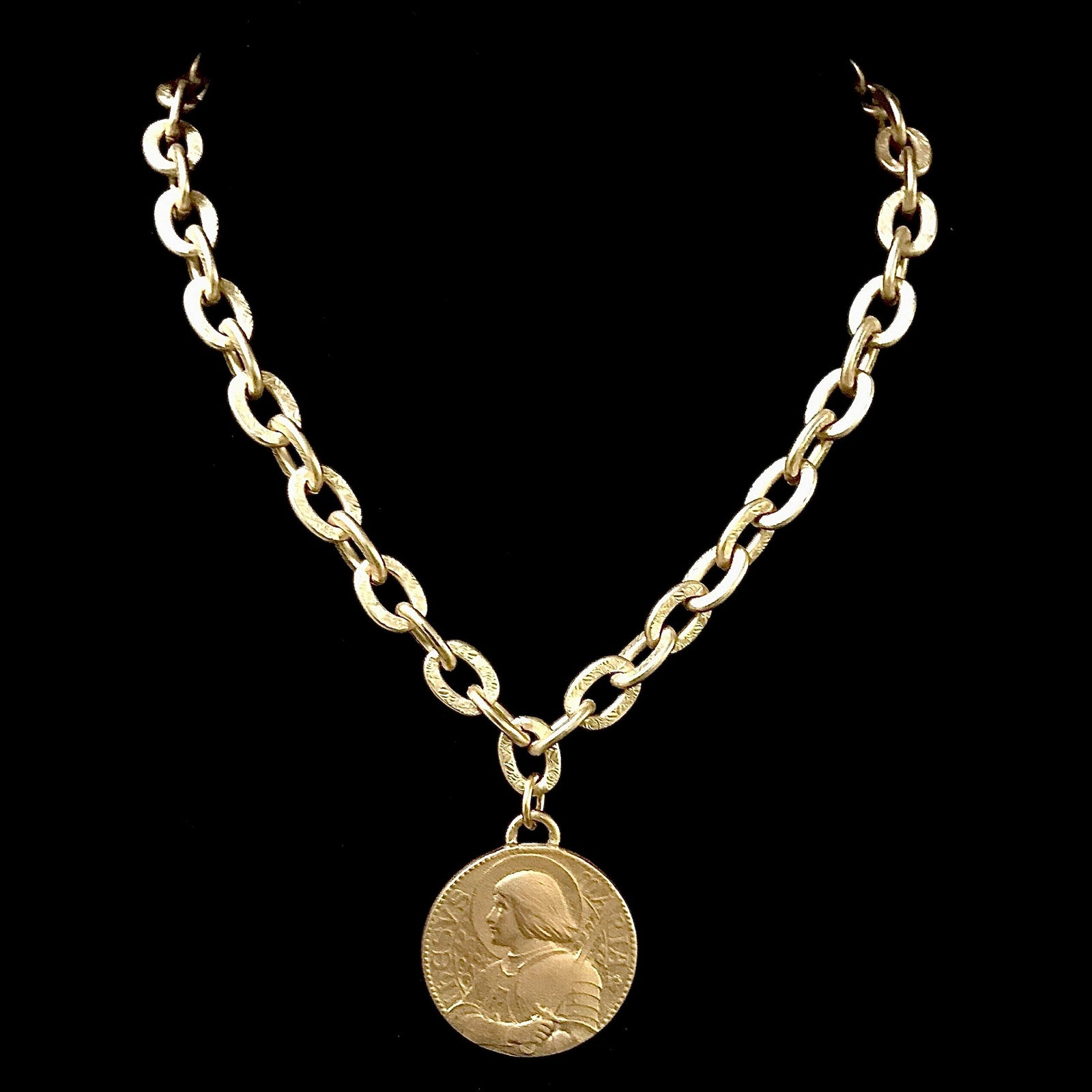 Saint Joan of Arc Bravery Link Necklace in Matte Gold