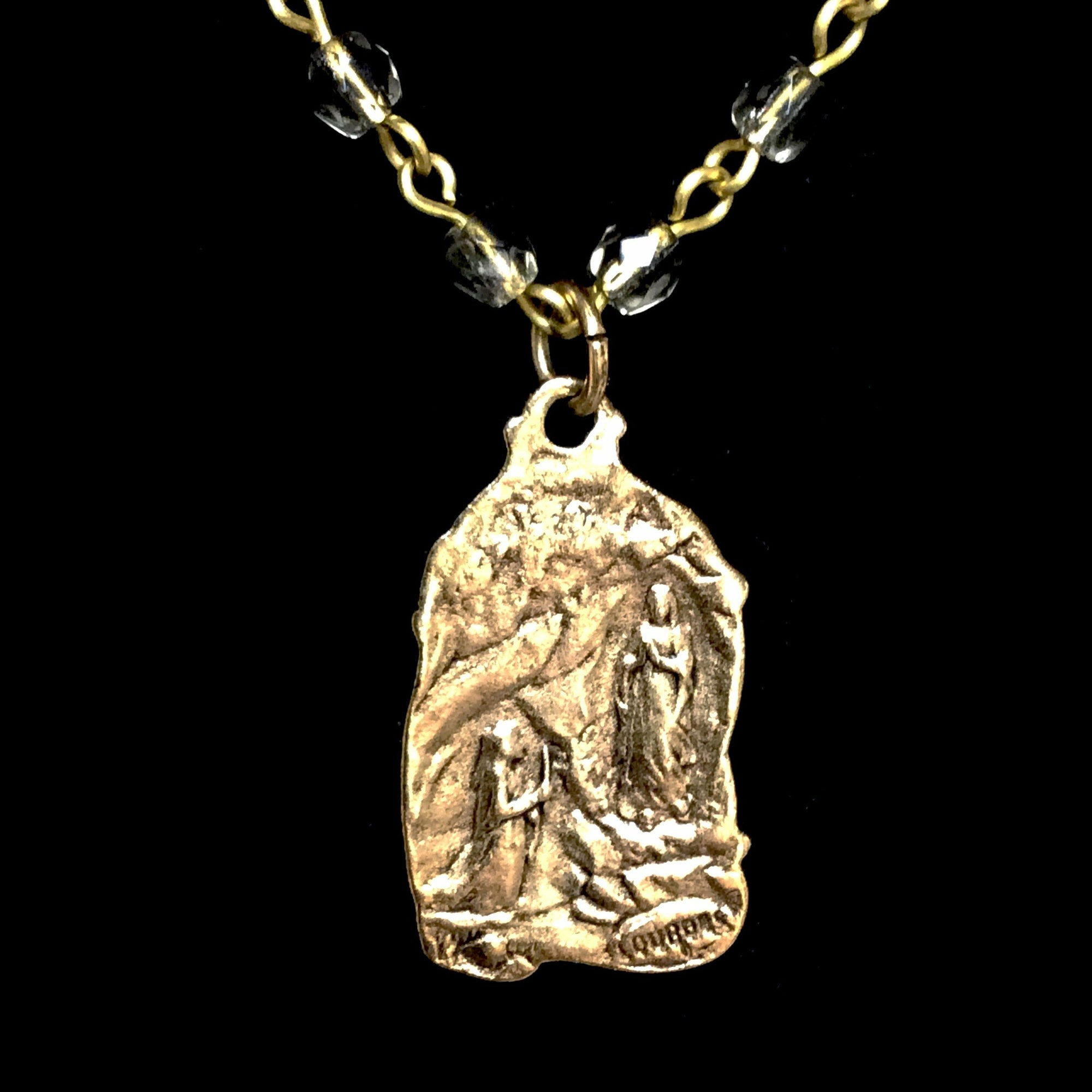 Forgotten Graces Our Lady of Lourdes Black Diamond and Gold Necklace