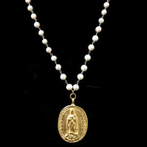 Cristo Rey Pearly Gates Necklace with Saint Michael & Guadalupe in Gold