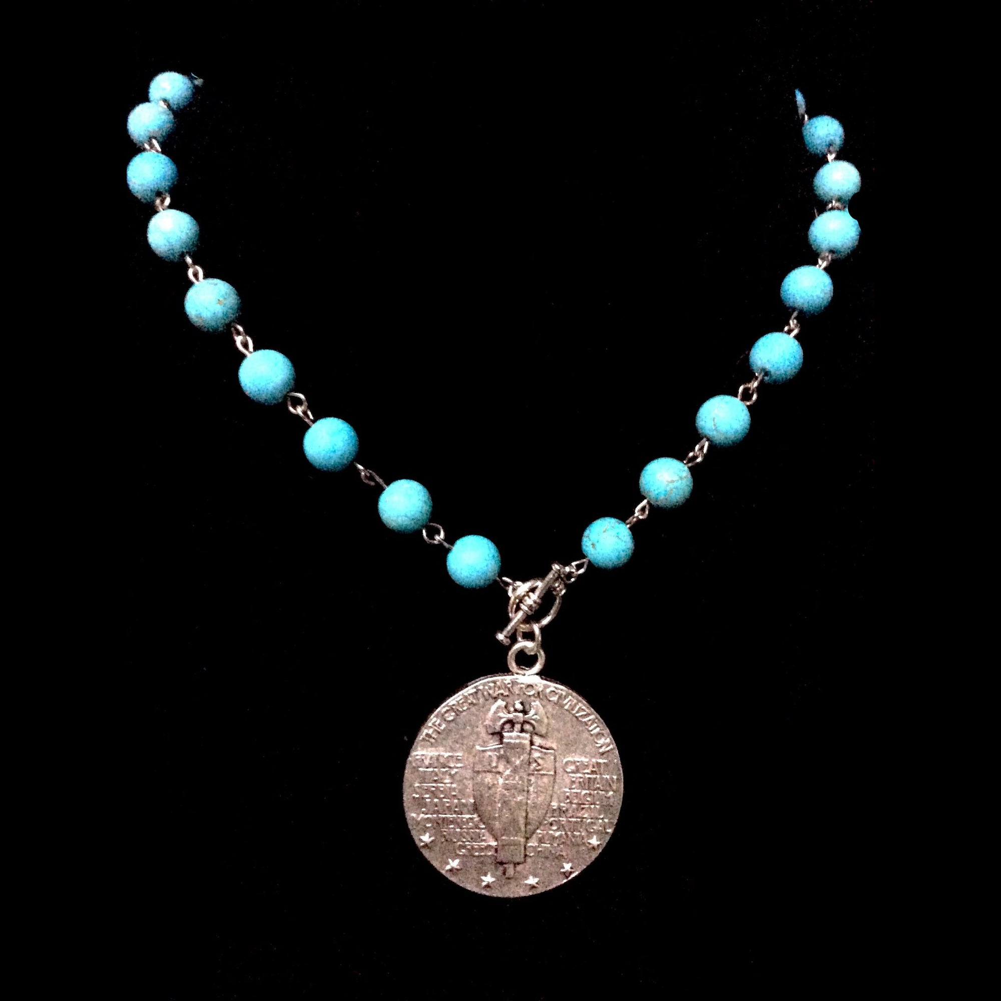 Saint Michael Victory Medallion Turquoise Necklace by Whispering Goddess