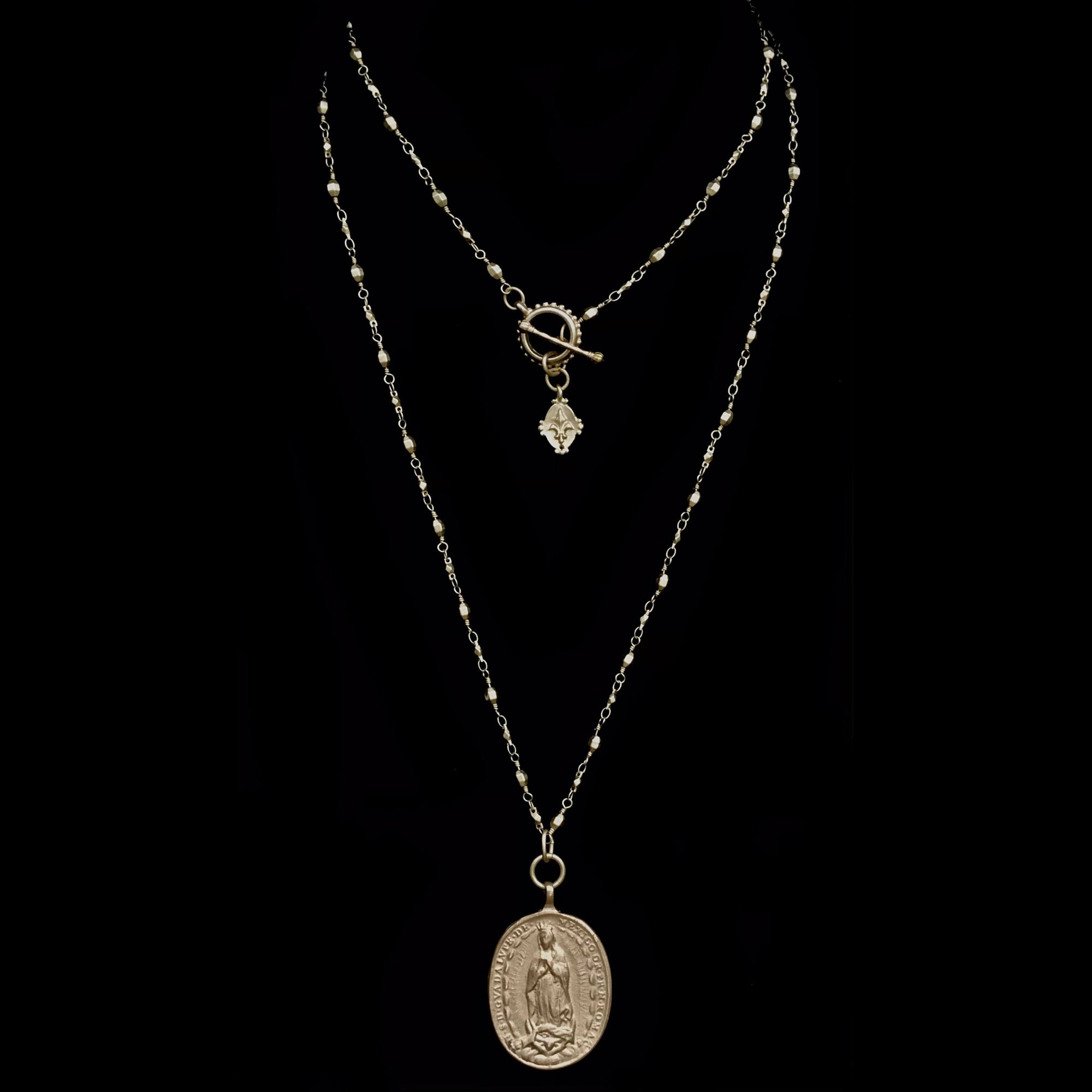 Cristo Rey Medallion with Saint Michael and Guadalupe on Golden Bead Chain