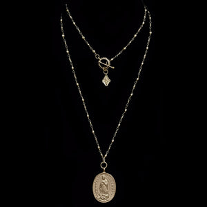 Cristo Rey Medallion with Saint Michael and Guadalupe on Golden Bead Chain
