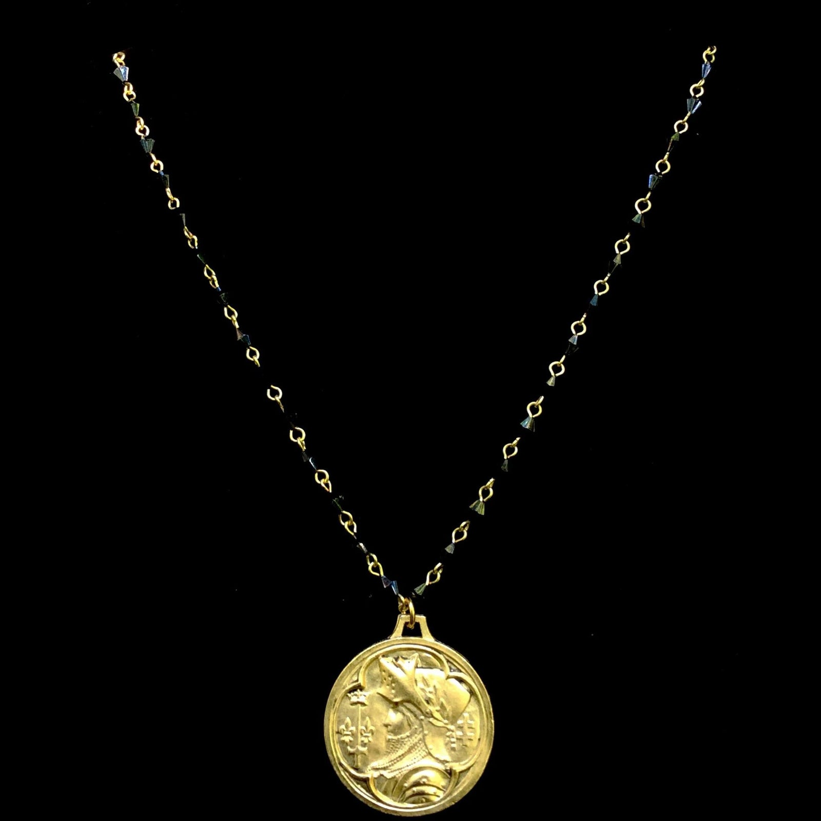 Saint Joan of Arc "Single Destiny" Necklace in Bicone Hematite Crystal & Gold by Whispering Goddess